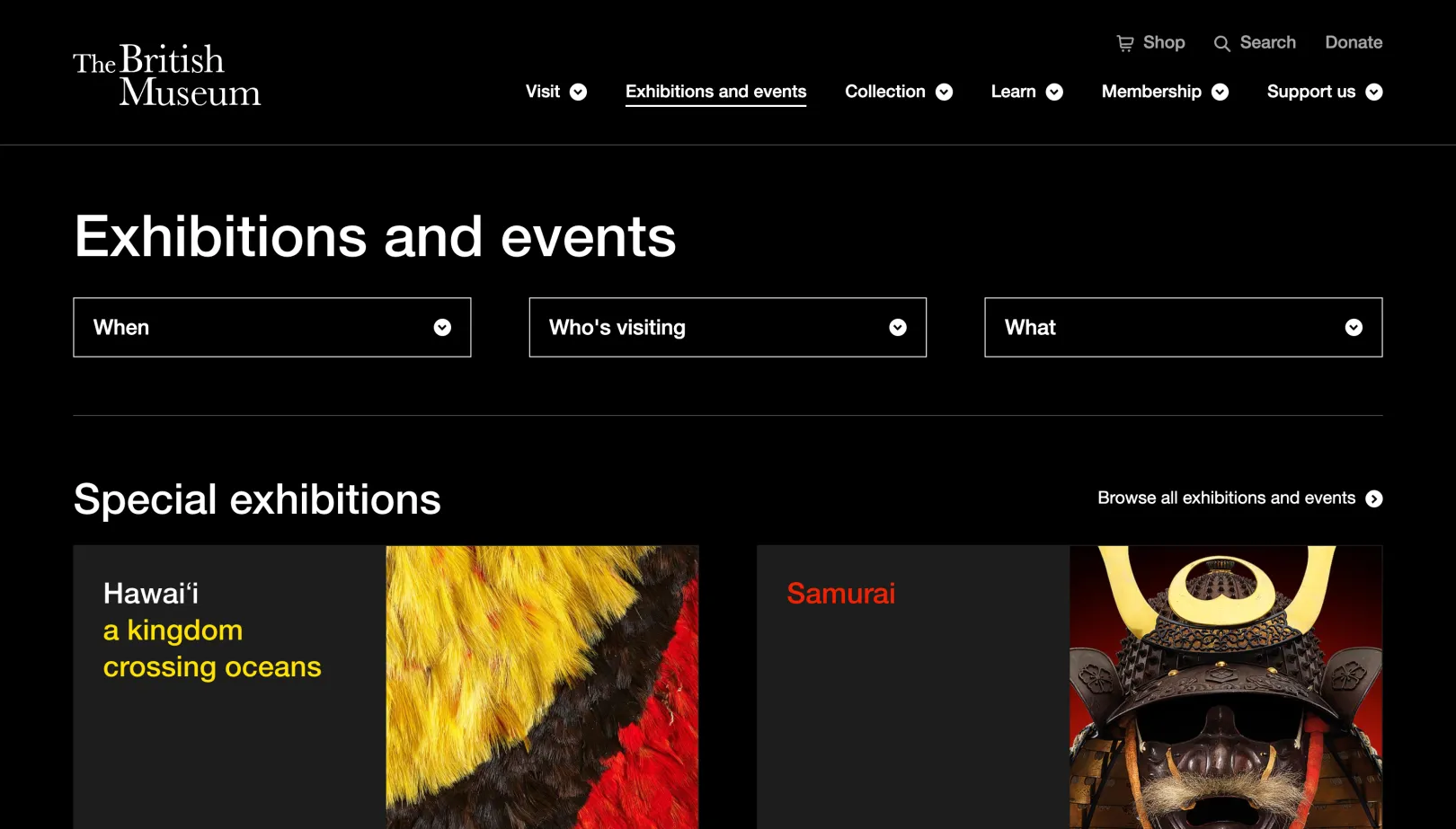 British Museum exhibitions and events webpage