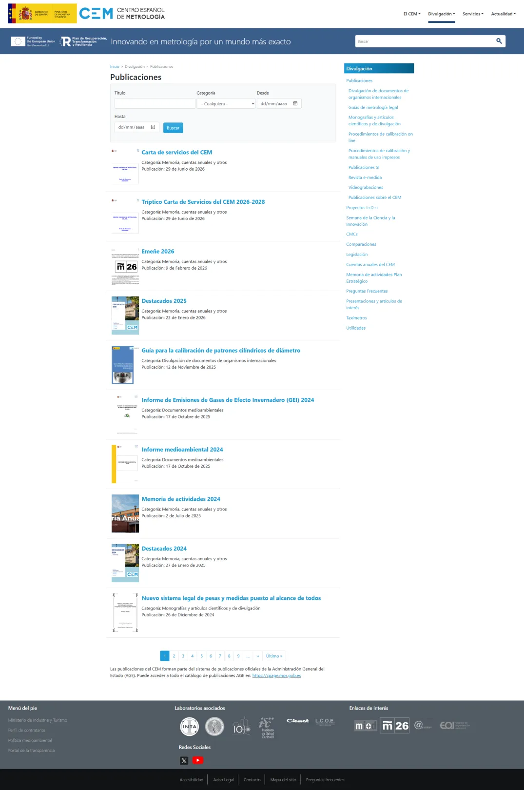 Web cem - pagina de publicaciones