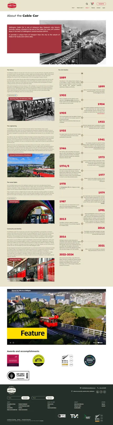 A screenshot of the Wellington Cable Car website