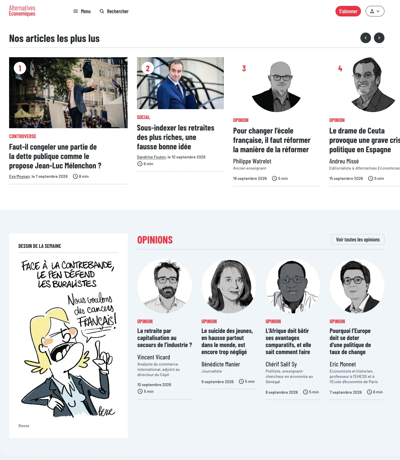 Screnshot of the bottom of the frontpage: editorials,...