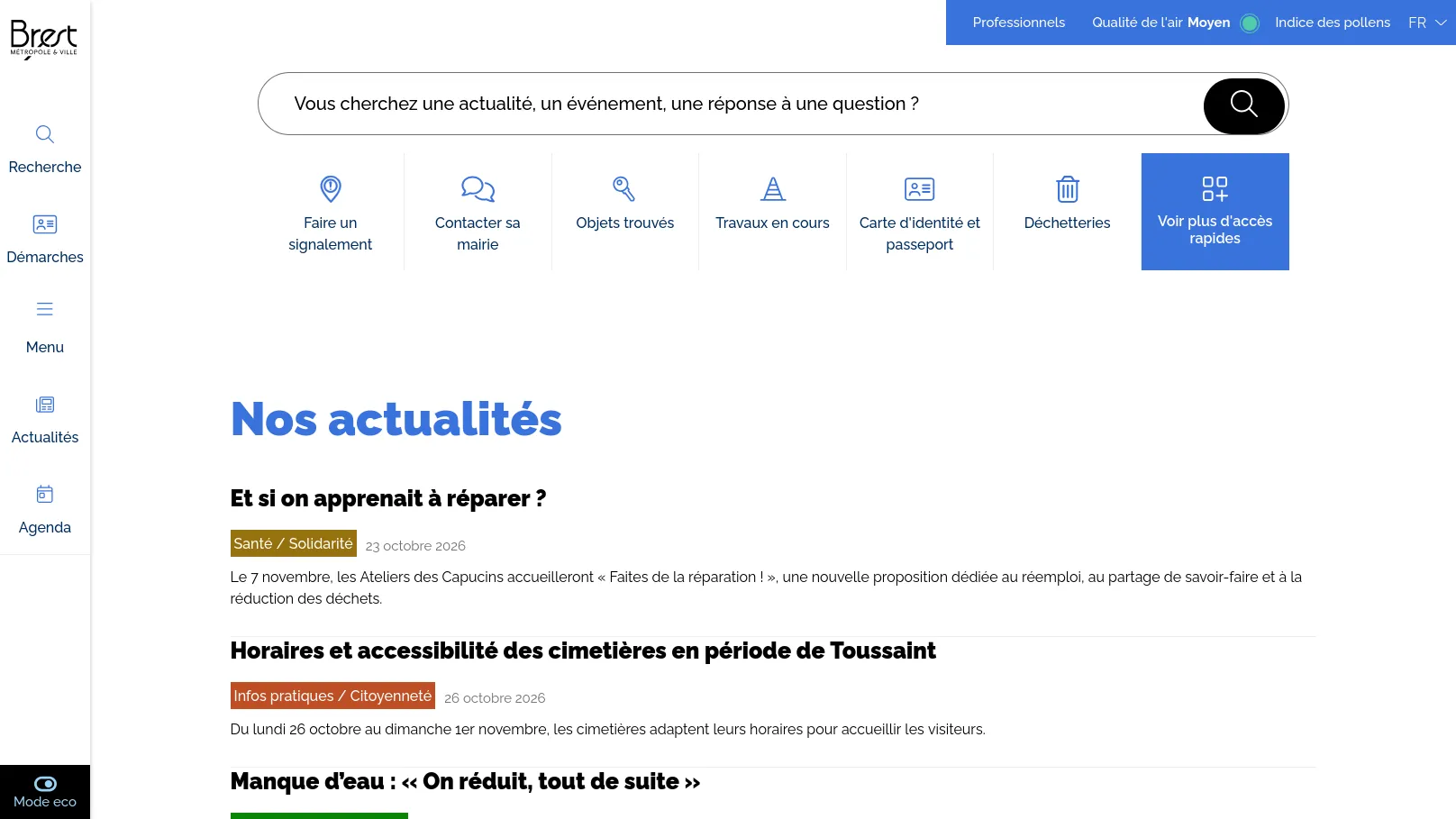 Brest Homepage with ecomode on