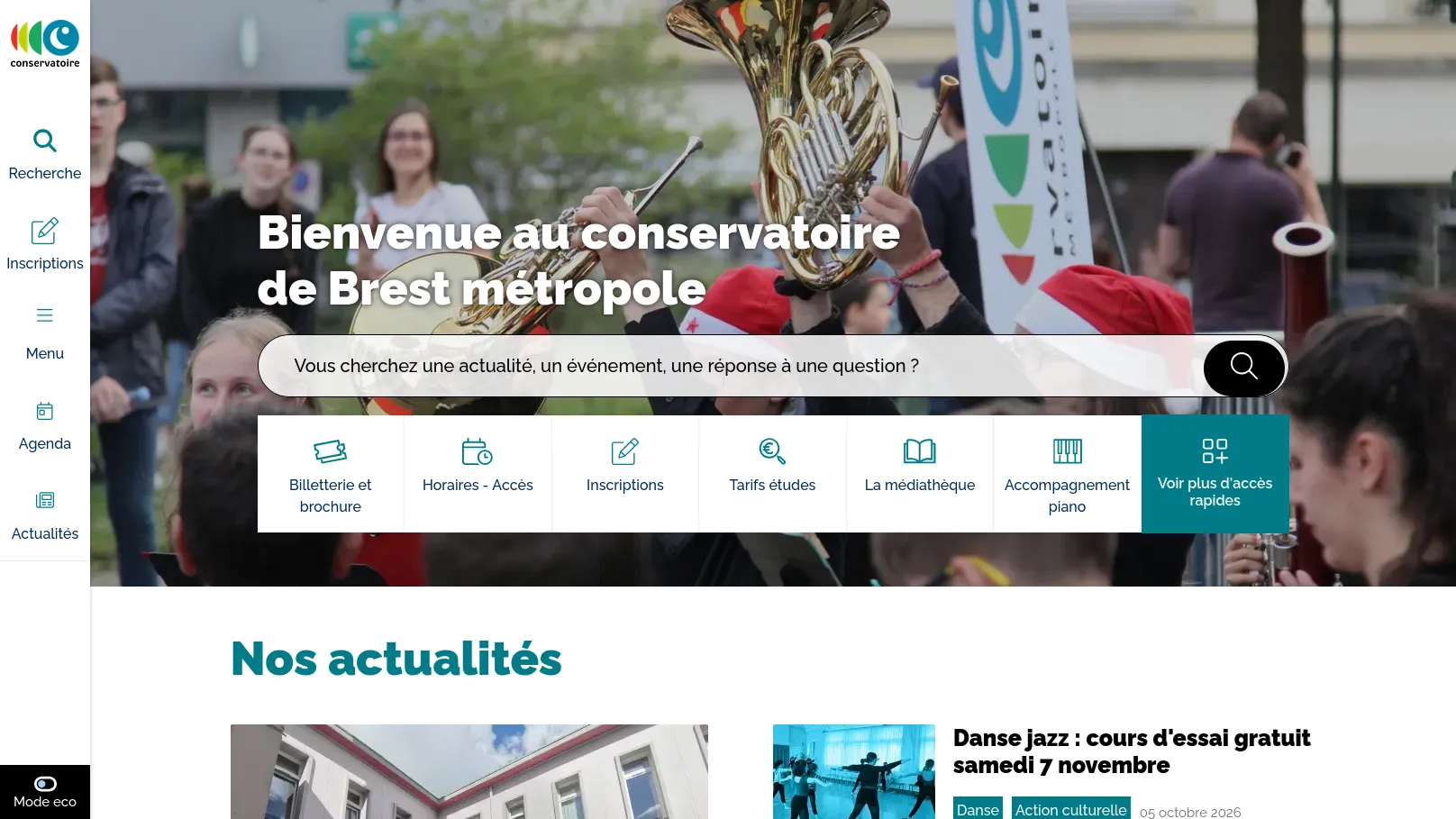 Brest métropole Conservatoire website - site factory example