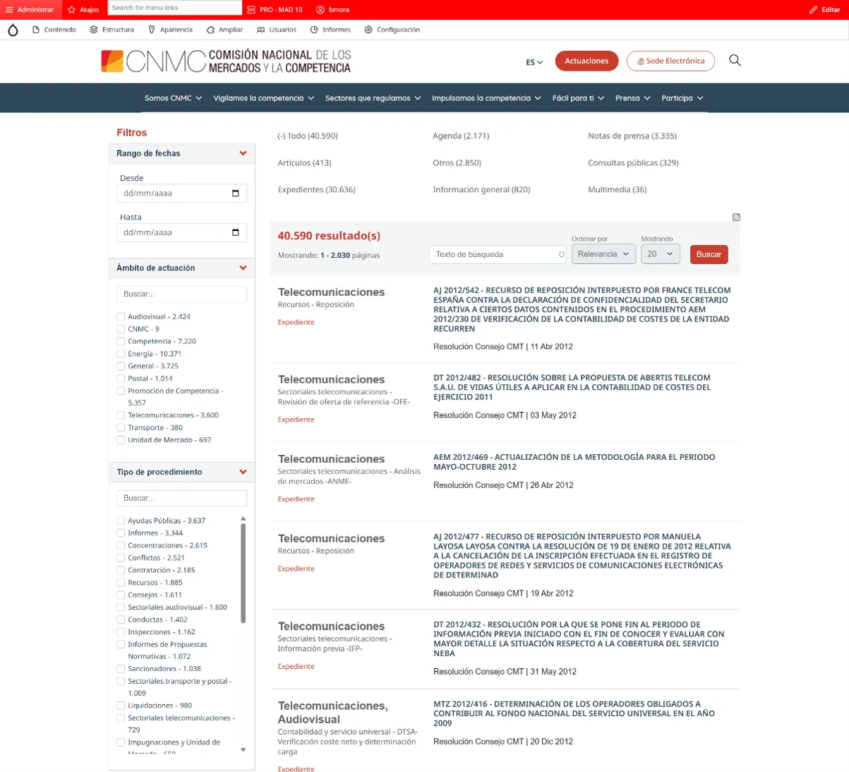 Pagina interior CNMC.es