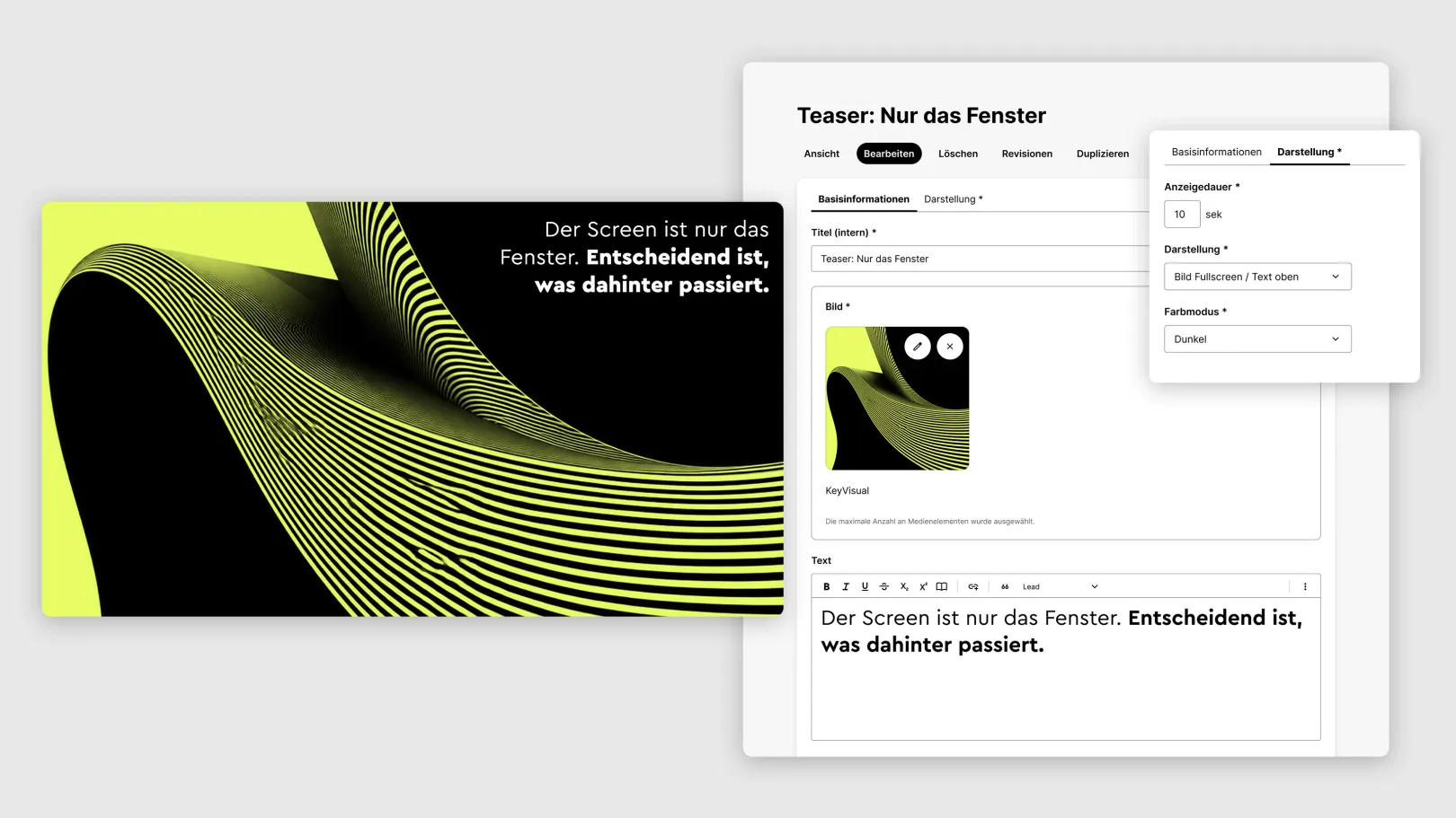 Mock-up of a screen with a green and black wave pattern and user interface