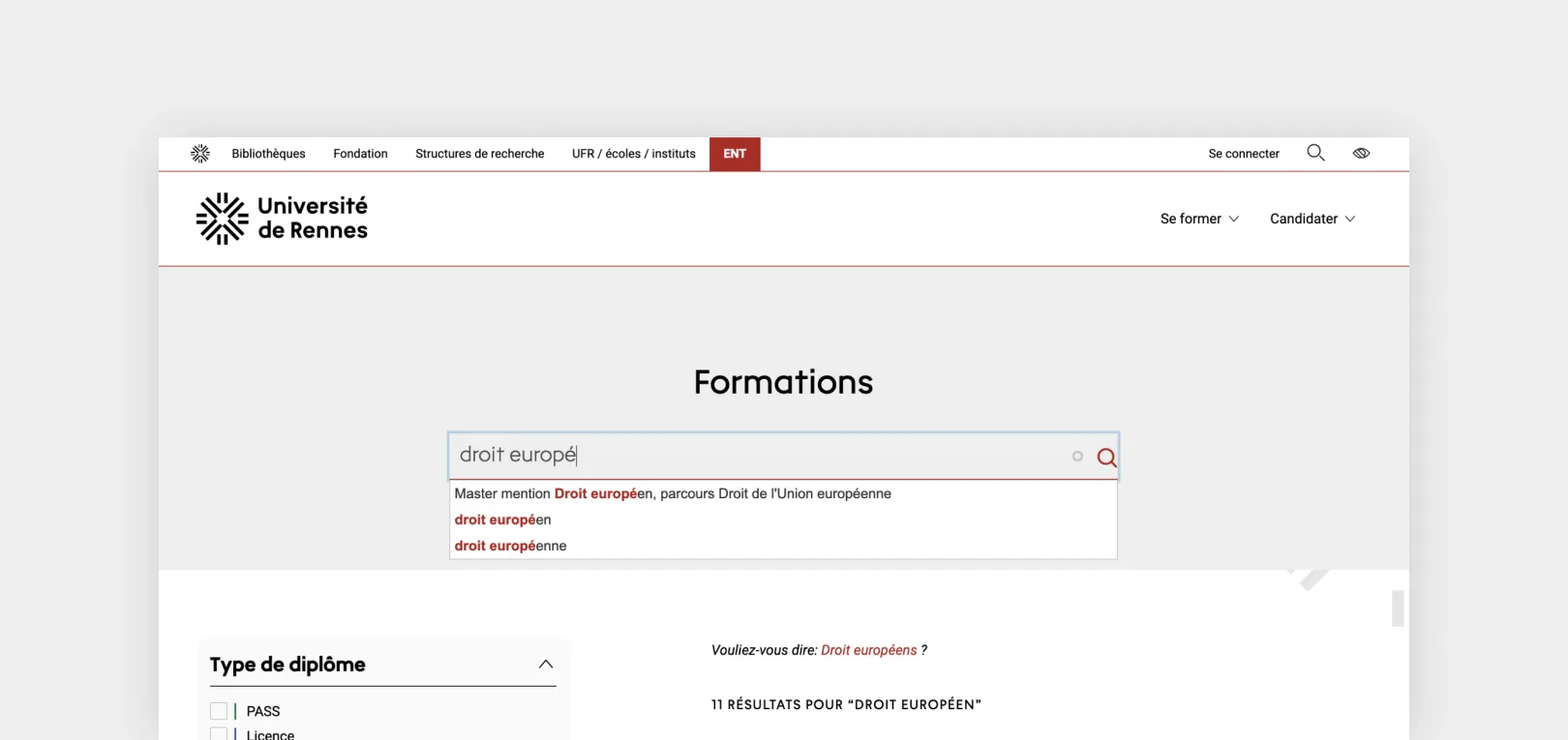 Image de la recherche par mot clé montant l'utilisation du moteur de recherche ElasticSearch du site