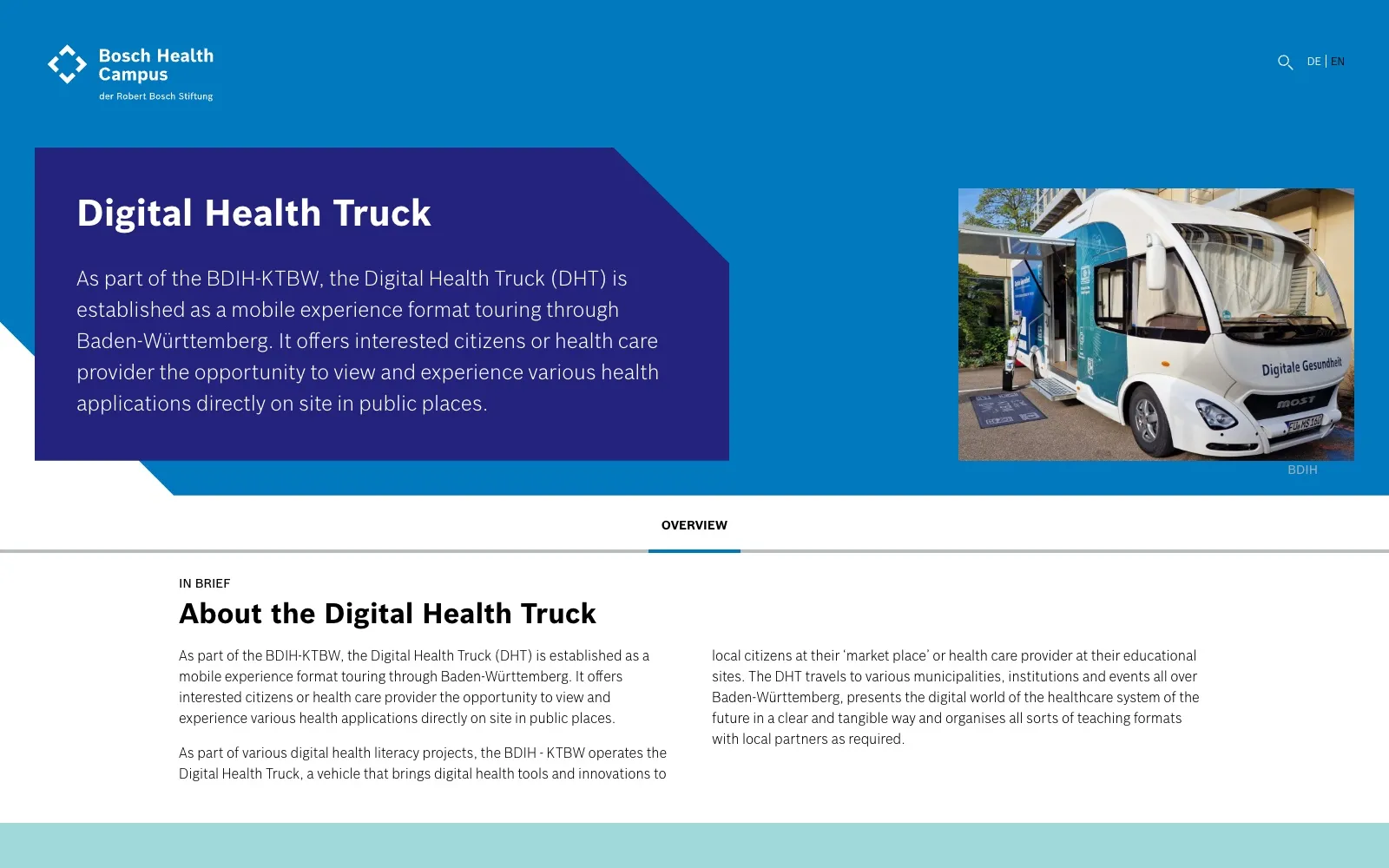 Bosch Health Campus website, project page Digital Health Truck