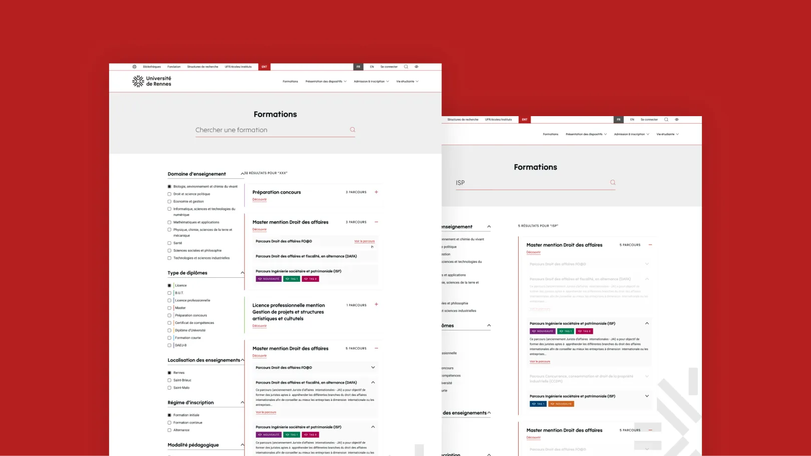Image de la recherche de formation par filtre et mot clé version desktop