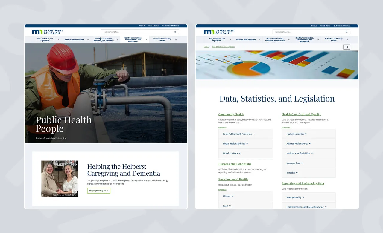 screenshot of MDH webpages