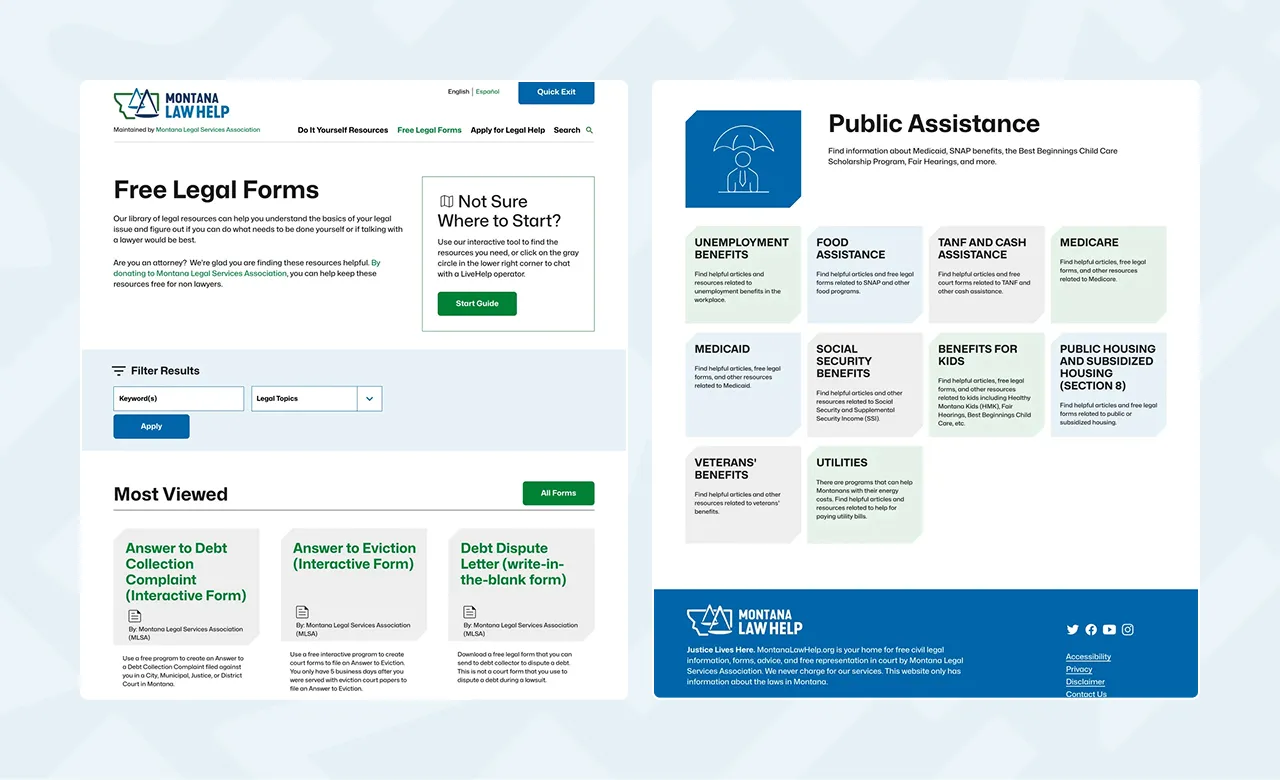 screenshots of interior pages on MT Law website