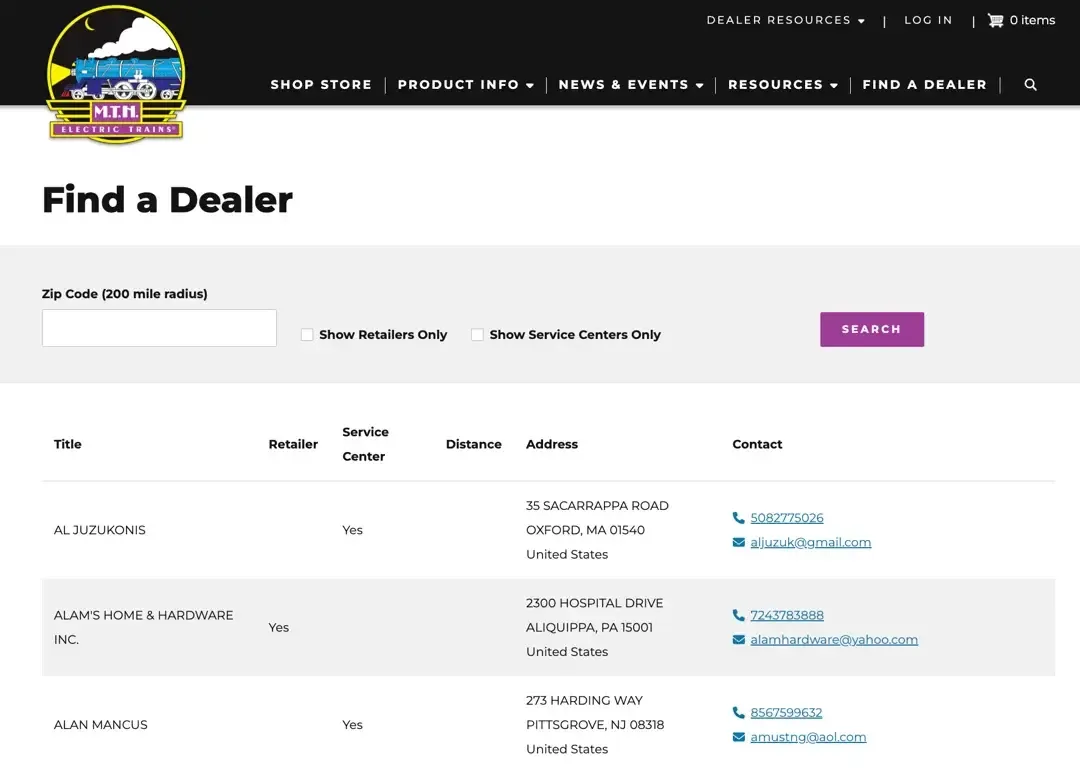 mthtrains dealer locator