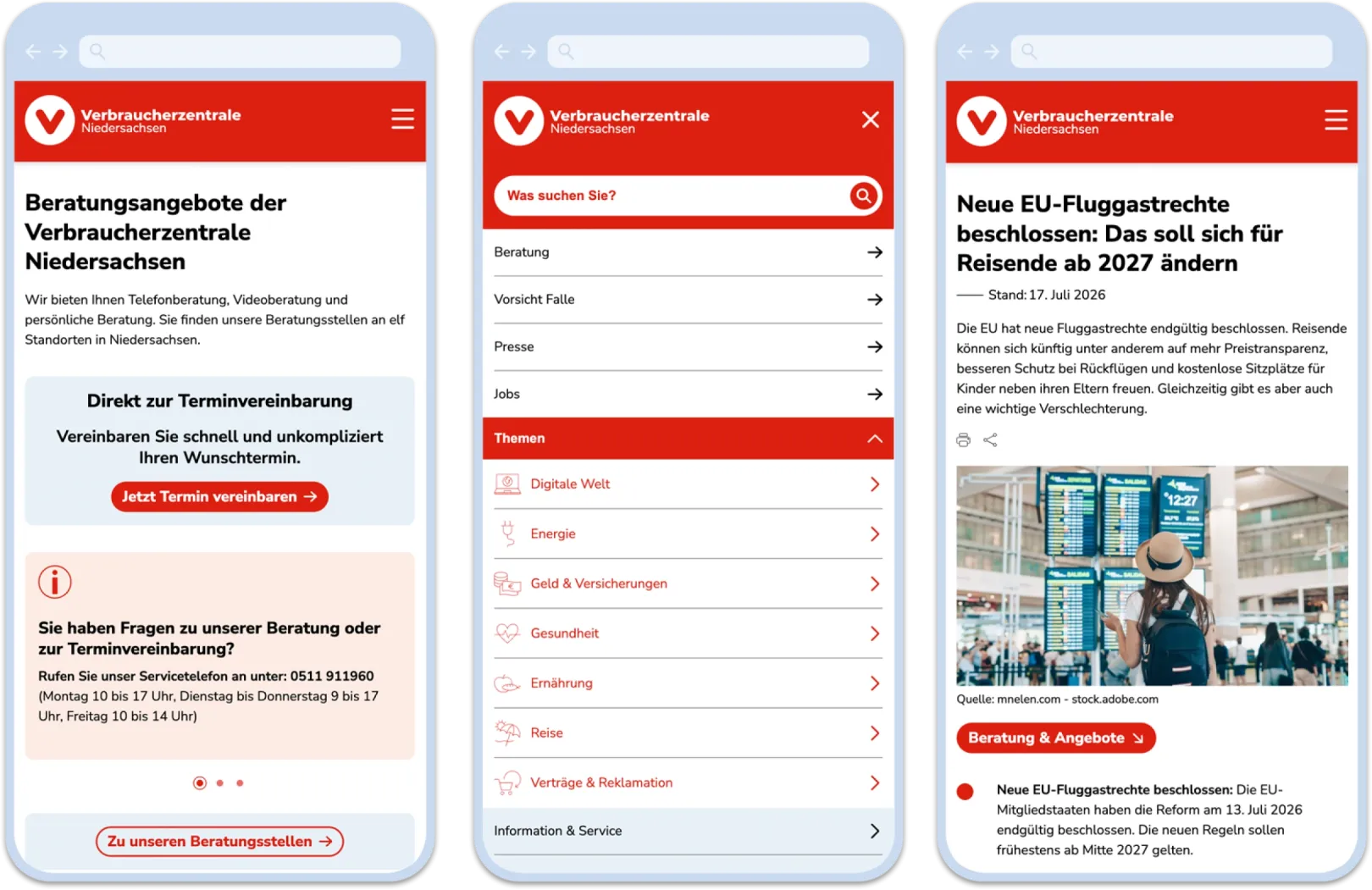 Several mobile viewport screenshot of the Regional Site of Nordrhein-Westfalen