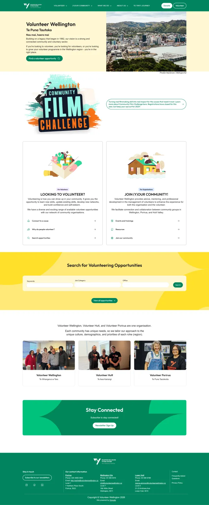 A screenshot of the Volunteer Wellington Homepage