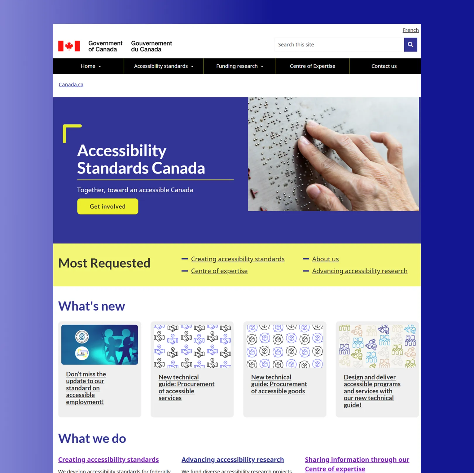 Screenshot of the Accessibility Standards Canada Website Redesign Home Page.