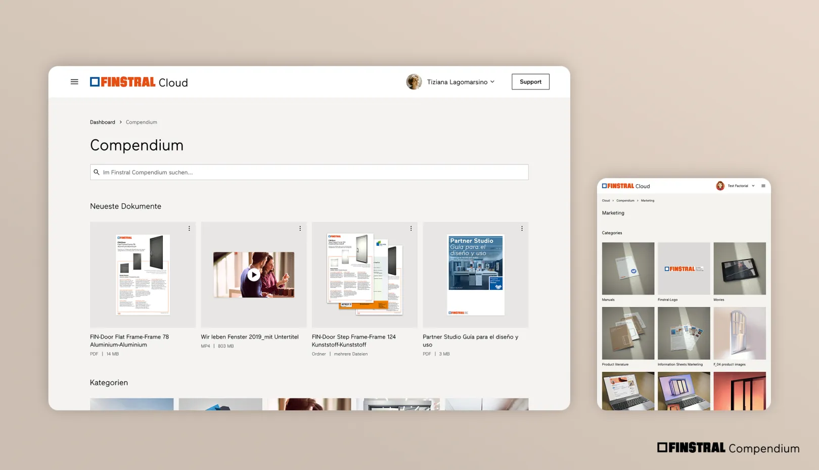 Visuals showing the web application Finstral Compendium