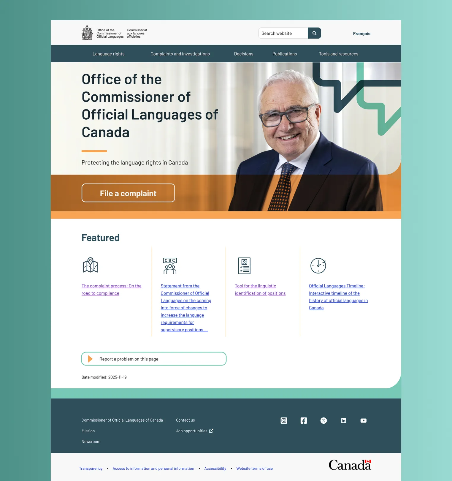 OCOL Home page screenshot.