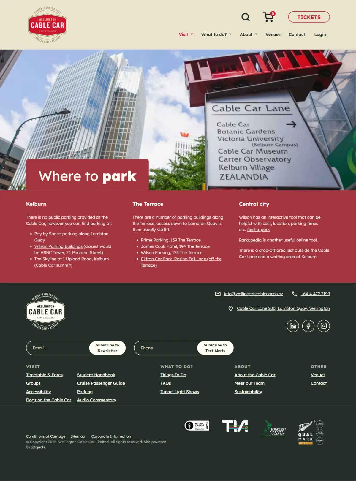 A screenshot of the Wellington Cable Car site