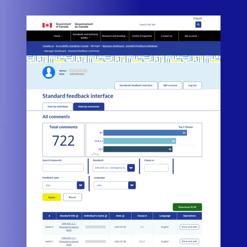 Accessibility Standards Canada's Feedback interface allowing for Inline Feedback on Content