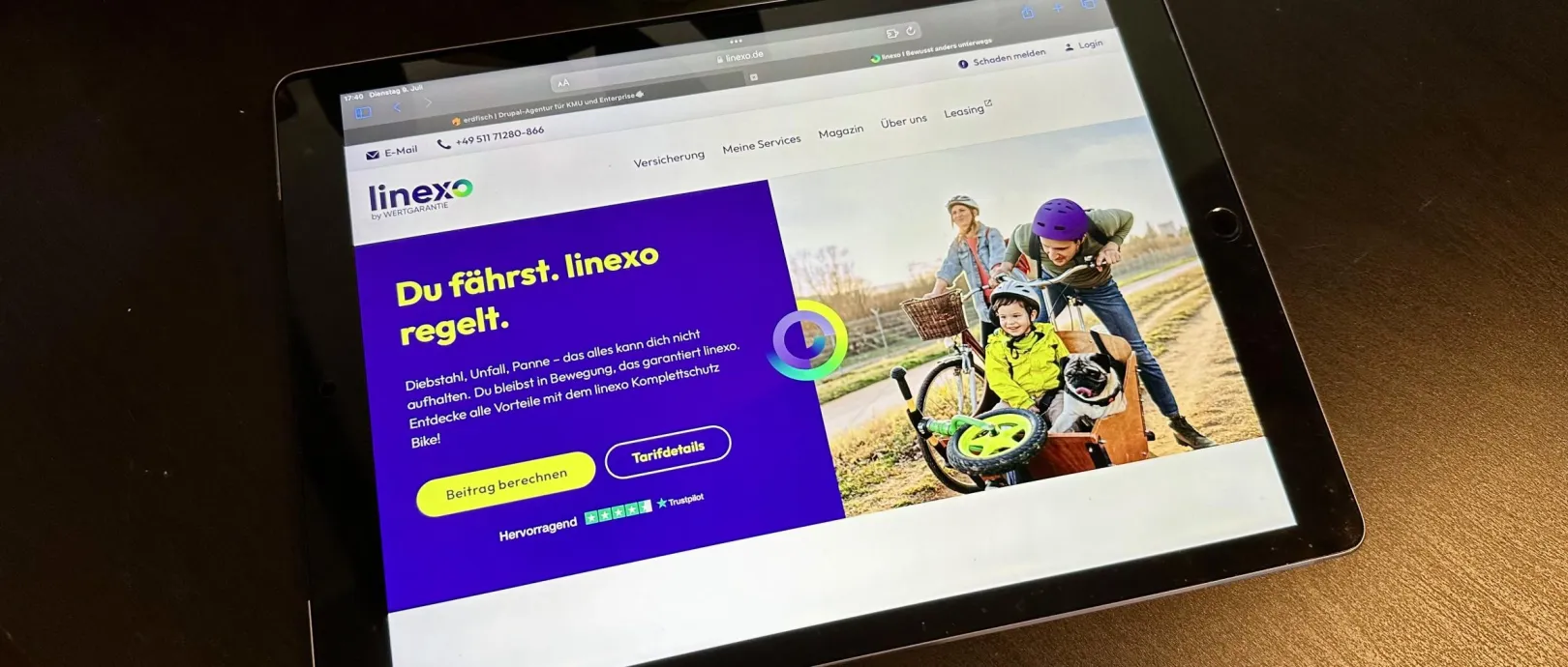 linexo homepage on a tablet device