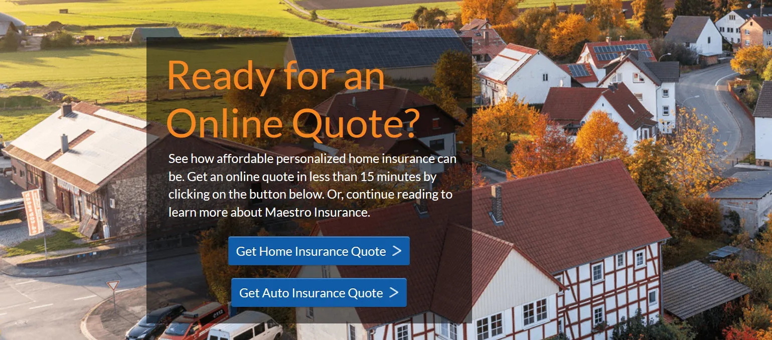 Landing page for the Maestro Insurance mock site