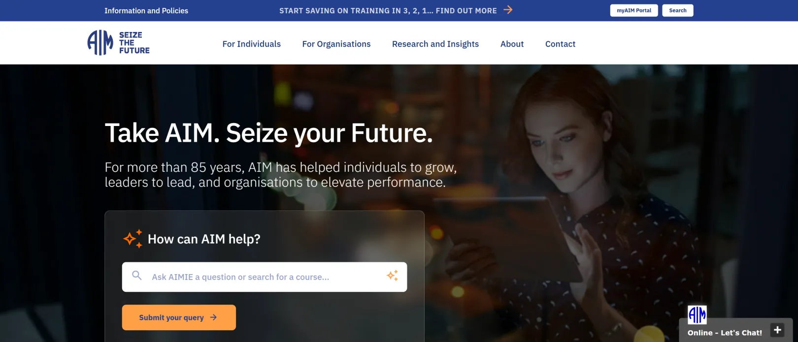 A screenshot of the Australian Institute of Management website
