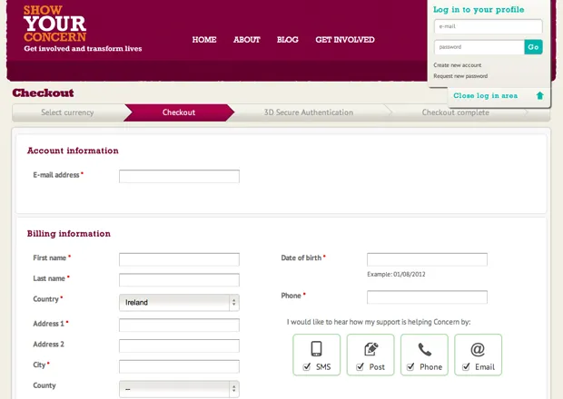 Checkout page on the Show your Concern website.
