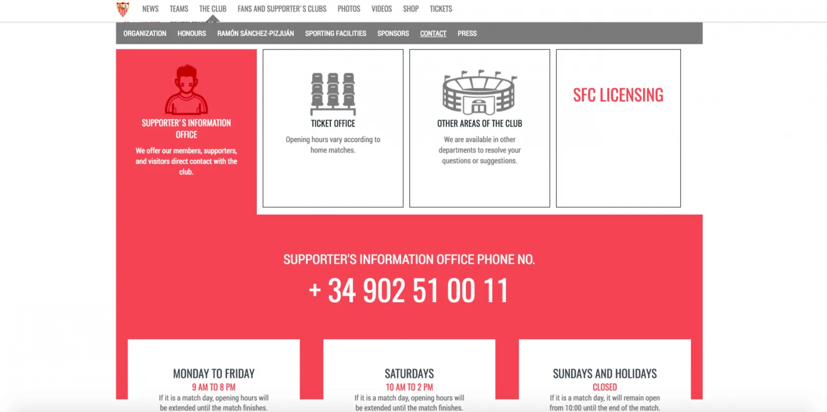 Sevilla Fc contact page