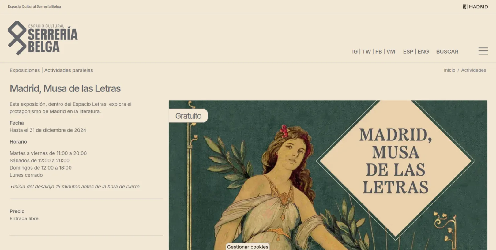 Screenshot of an event's detail page in "Serrería Belga"