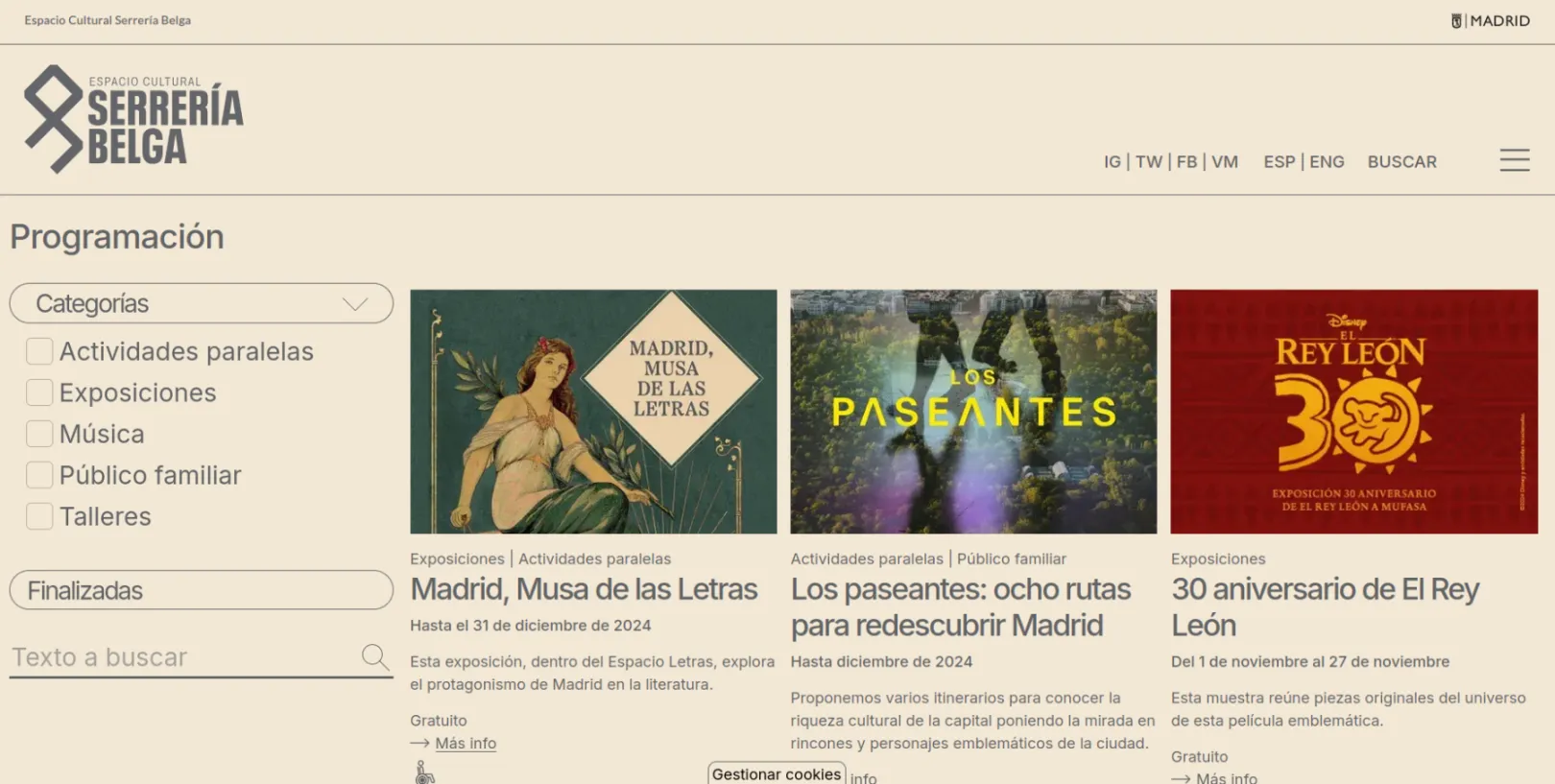Screenshot of "Serrería Belga" website homepage