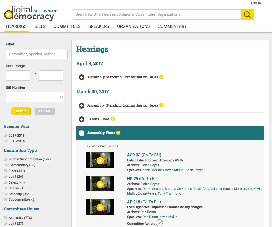 View of Hearings Search