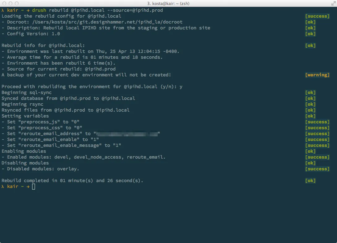 Using drush rebuild to quickly rebuild local development environment