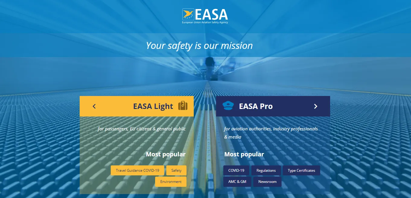 home page of the EASA website
