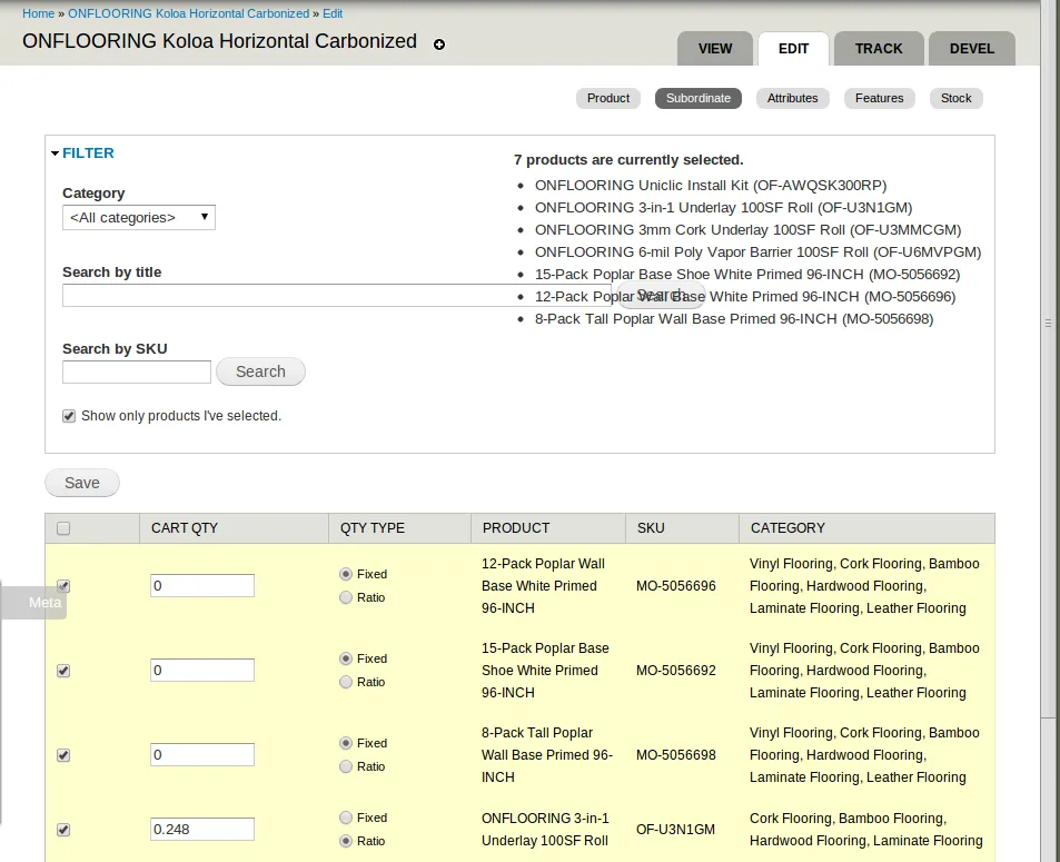 OnFlooring Parent and Subordinate Admin Page