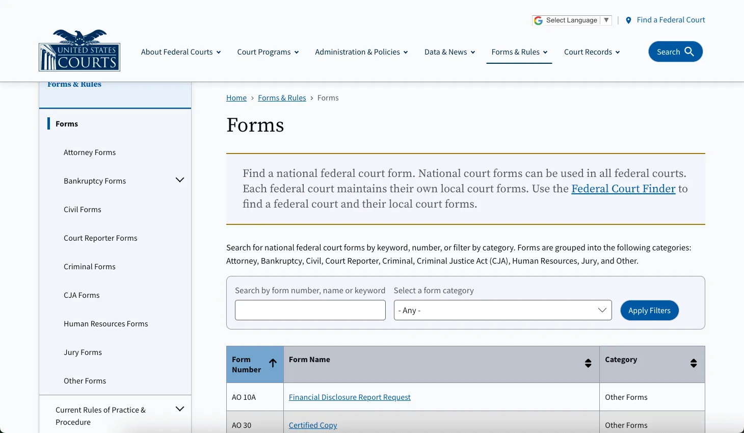 Find forms