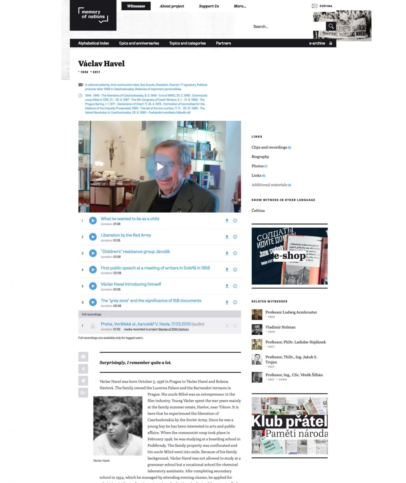 Witness detail page