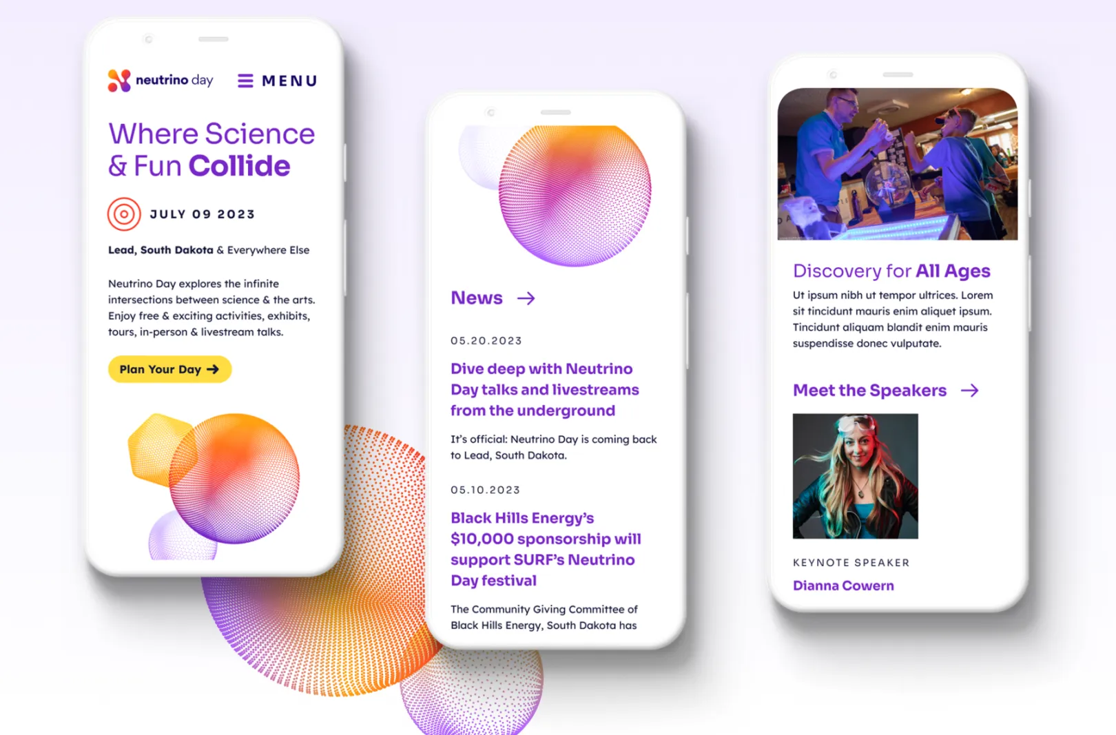 Mobile screenshots of Neutrino Day's website
