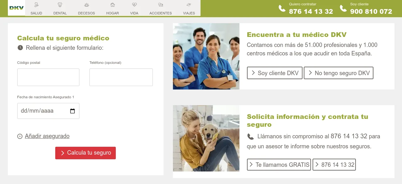 Screenshot of the basic insurance calculator form