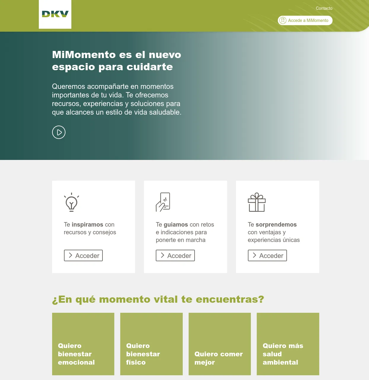 Screenshot of the mimomento landing page