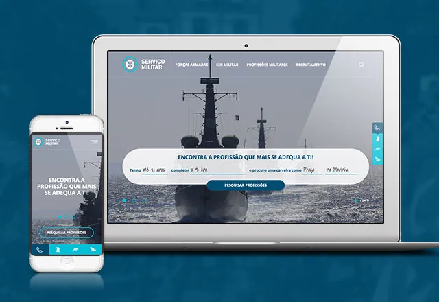 Military Recruitment Portal homepage viewed on tablet