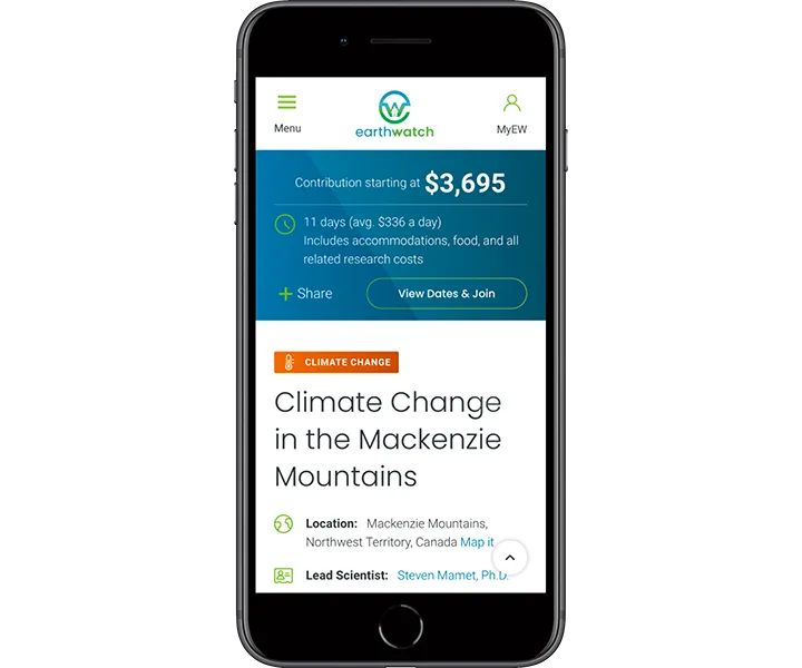 Screenshot of a single Expedition page for mobile