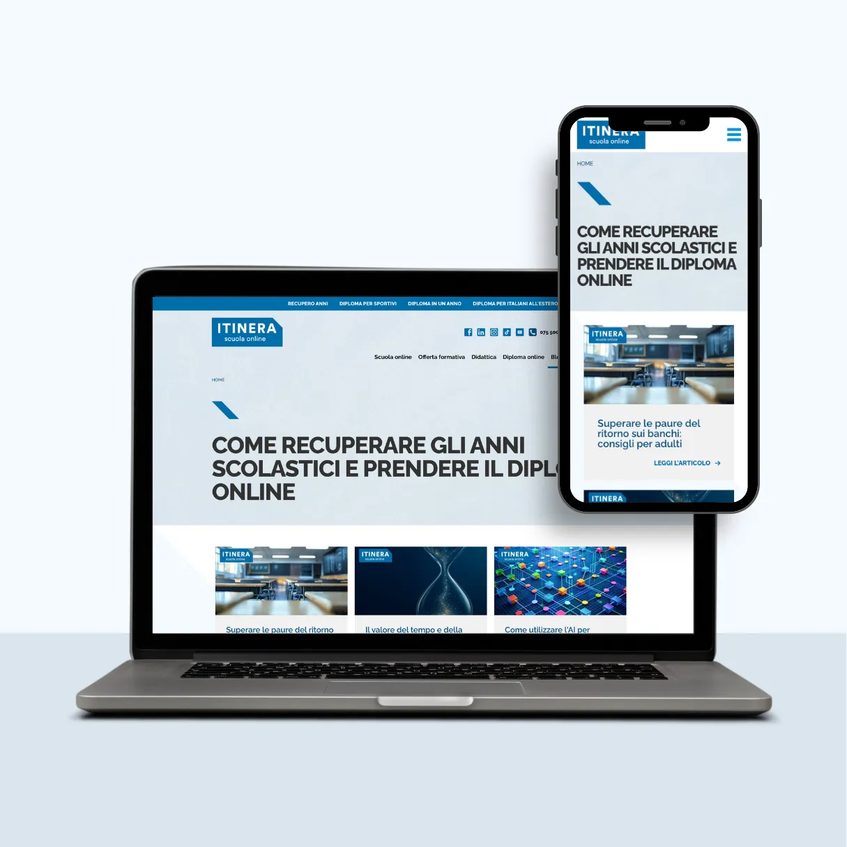 Desktop and phone mockup of ItineraScuolaOnline website