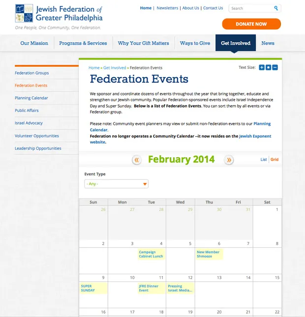 jewish federation drupal non-profit webdesign web development Philadelphia