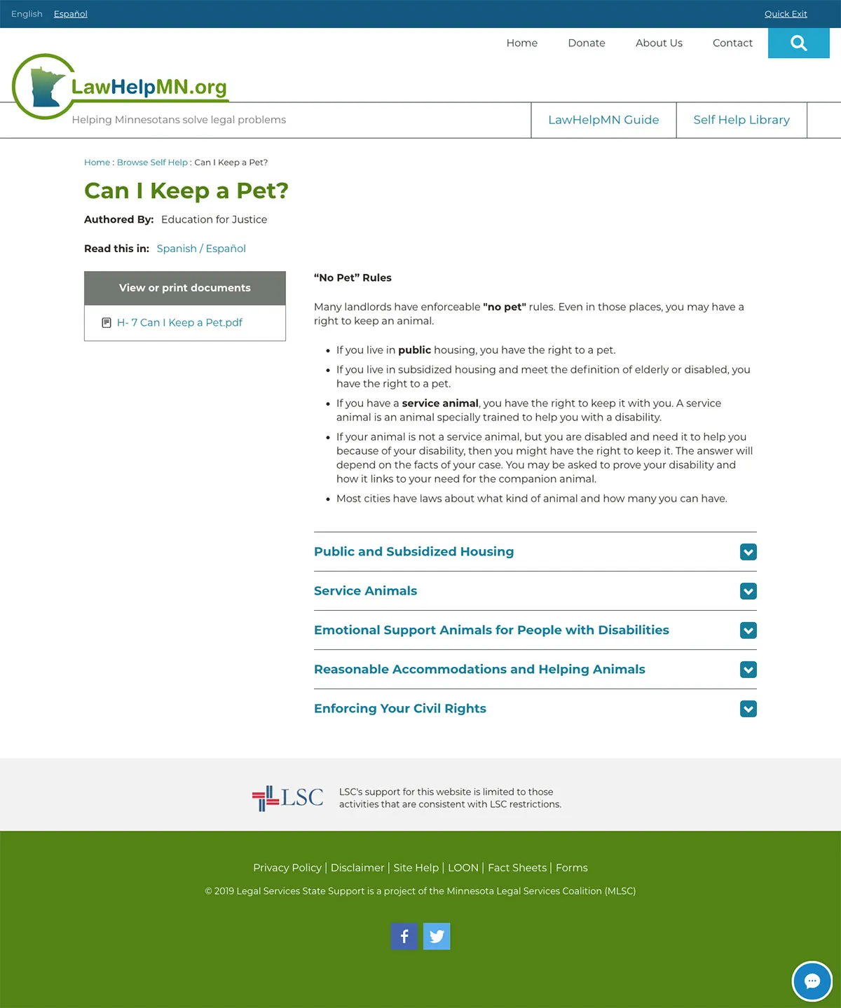 screenshot of legal booklet content
