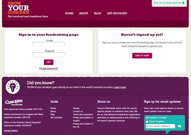 Login prompt on the Show your Concern website.