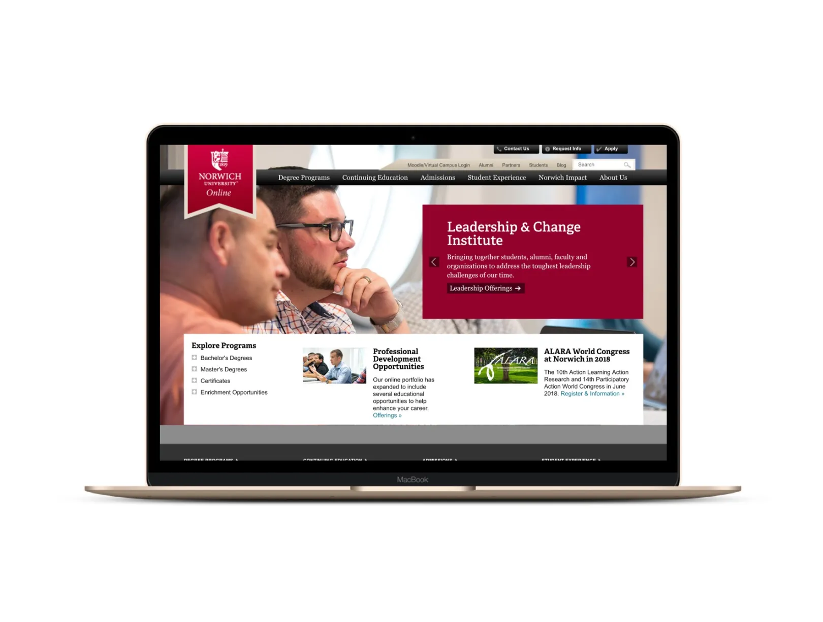 Screenshot from OHO Interactive's work on the Norwich University Online website