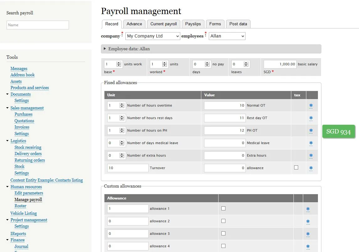 Payroll form