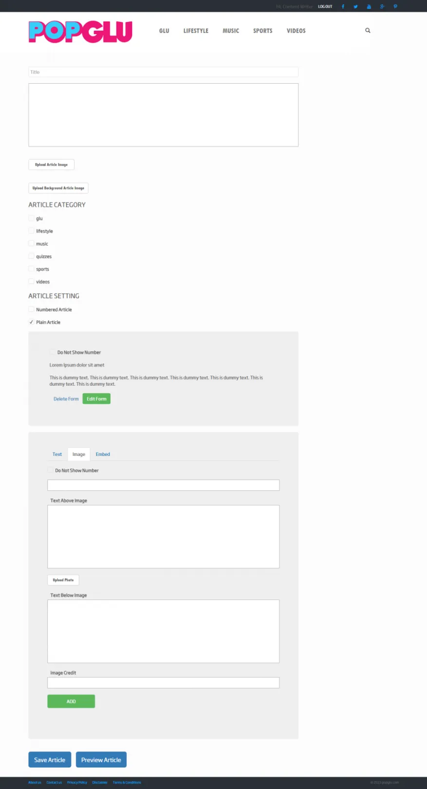 popglu - add article admin section