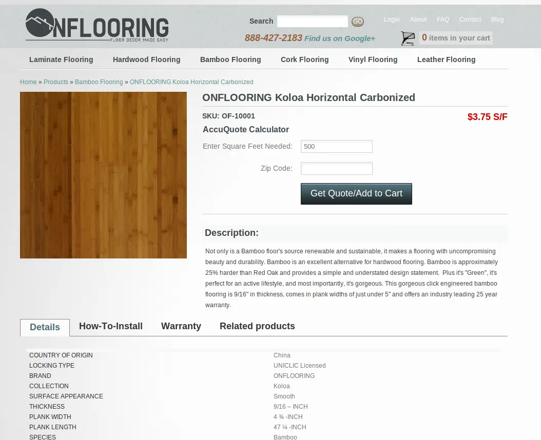 OnFlooring AccuQuote Pre-Cart