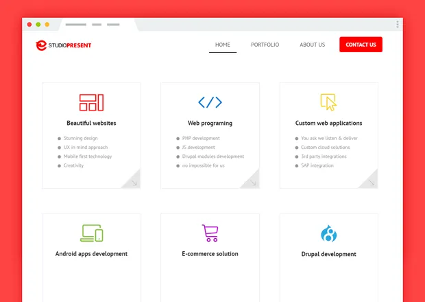 Service teaser section - Studio Present agency