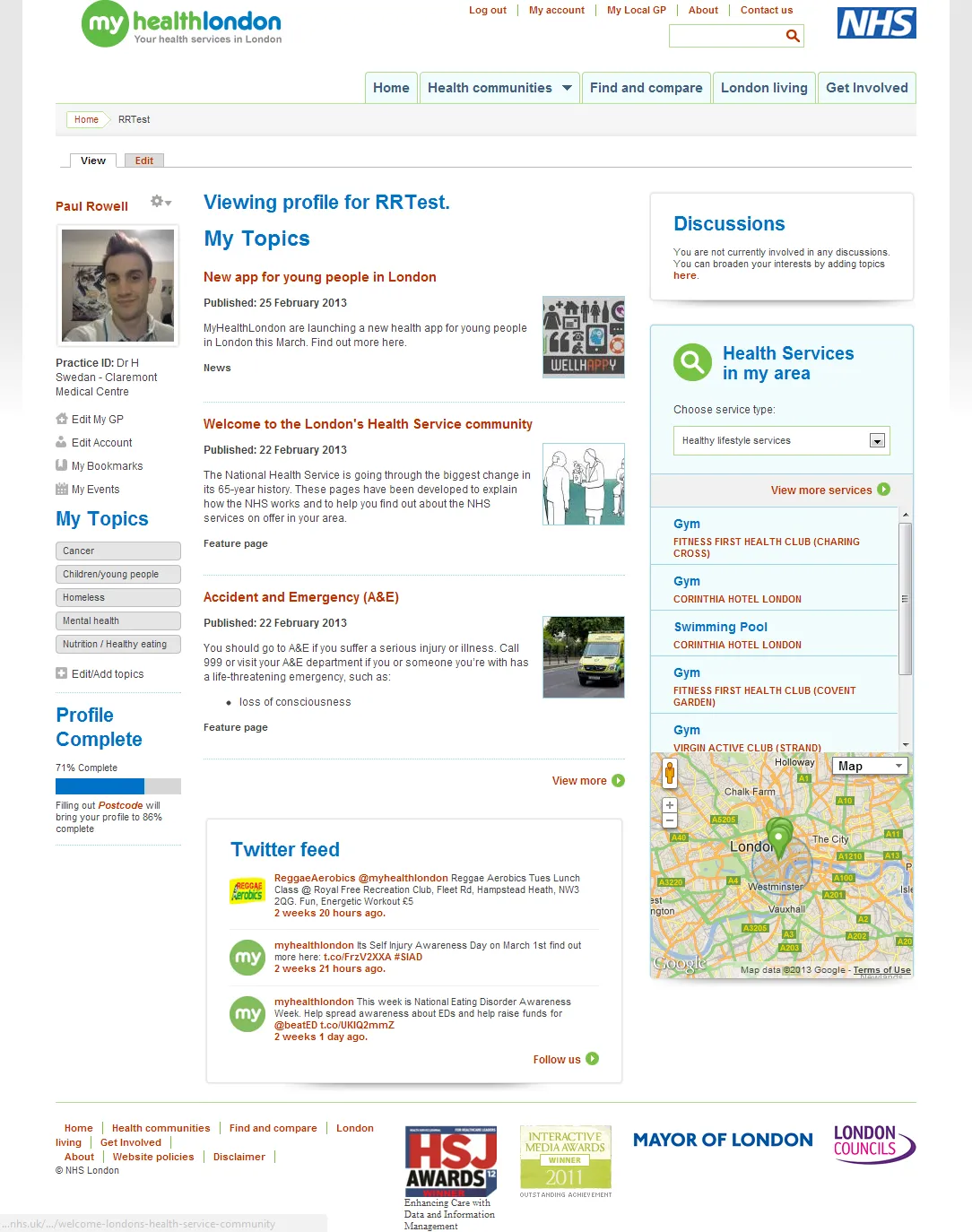 Profile page