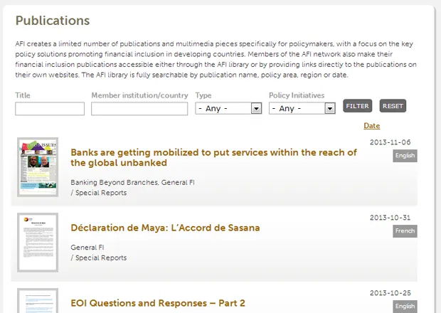 filterable / searchable document library